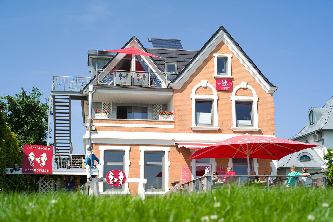 View of Cafe beach villa in Niendorf, Schleswig Holstein, Germany