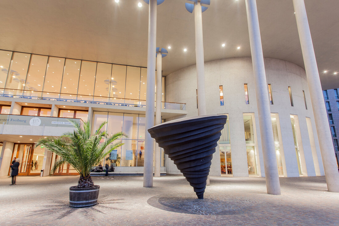 Entrance of Konzerthaus with dancing cone in front, Freiburg, Germany