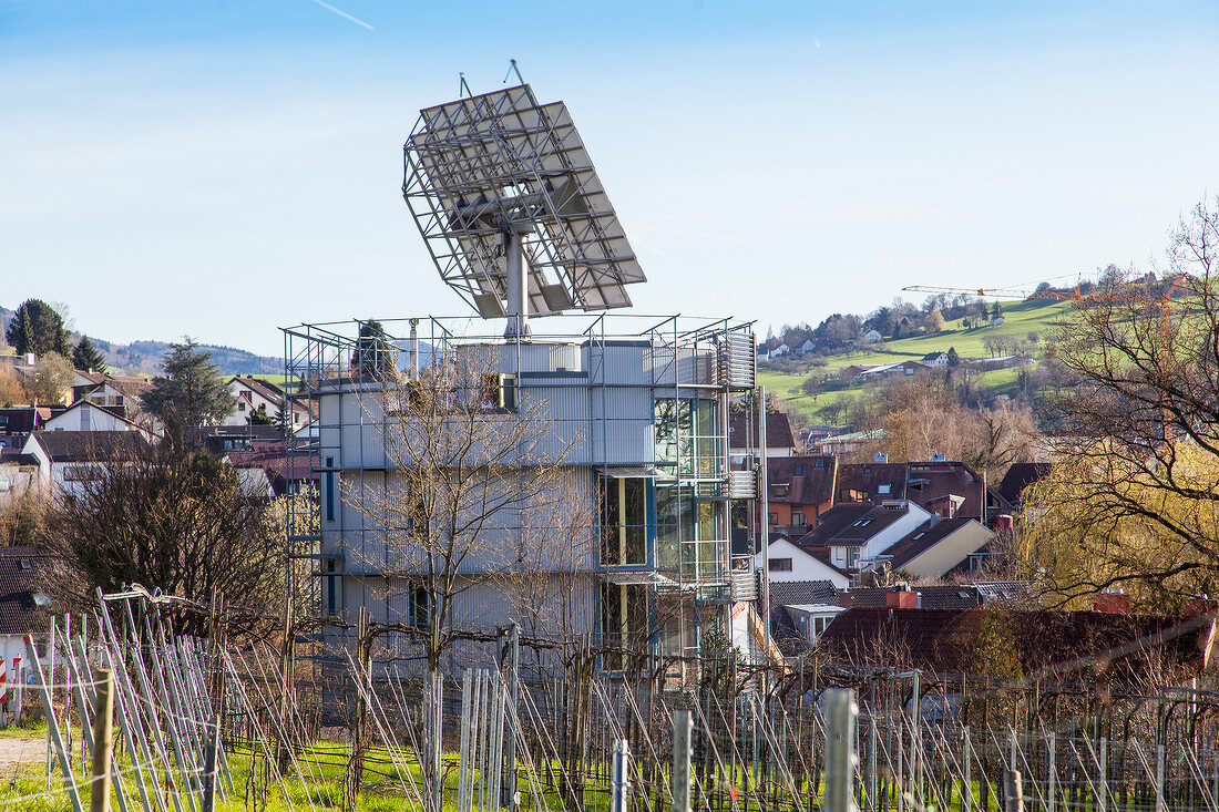 View of heliotrope house of solar architect Rolf Disch in Freiburg, Germany