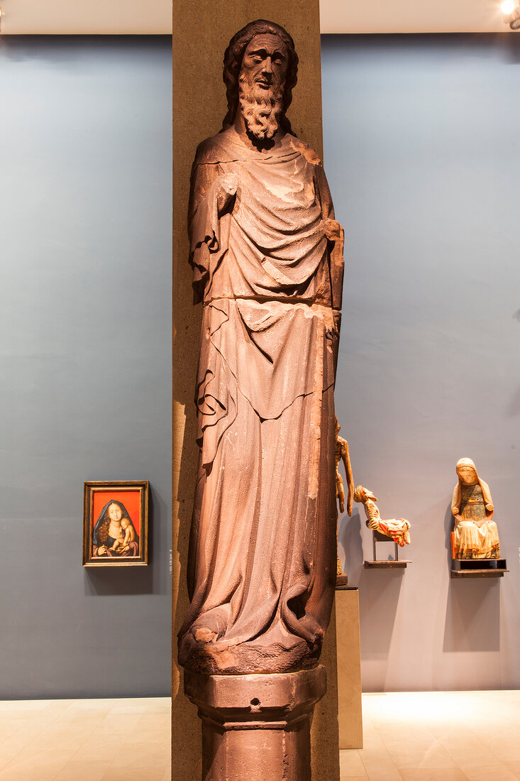 Sculpture of prophet on column in Augustiner Museum, Freiburg, Germany