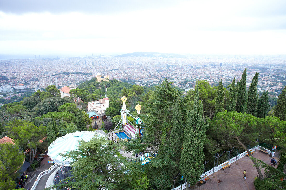 View of amusement park on Tibidabo Mountain in Barcelona, Spain