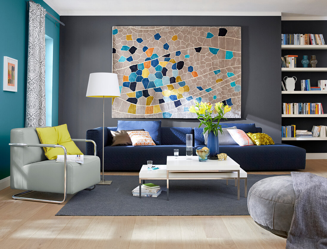 Yellow blue and gray deals living room