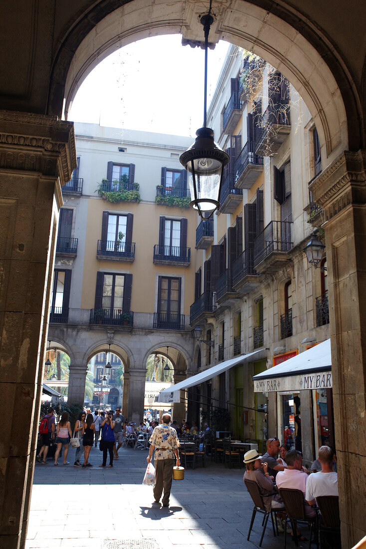 View of tourist at Placa Reial in Barcelona, Spain