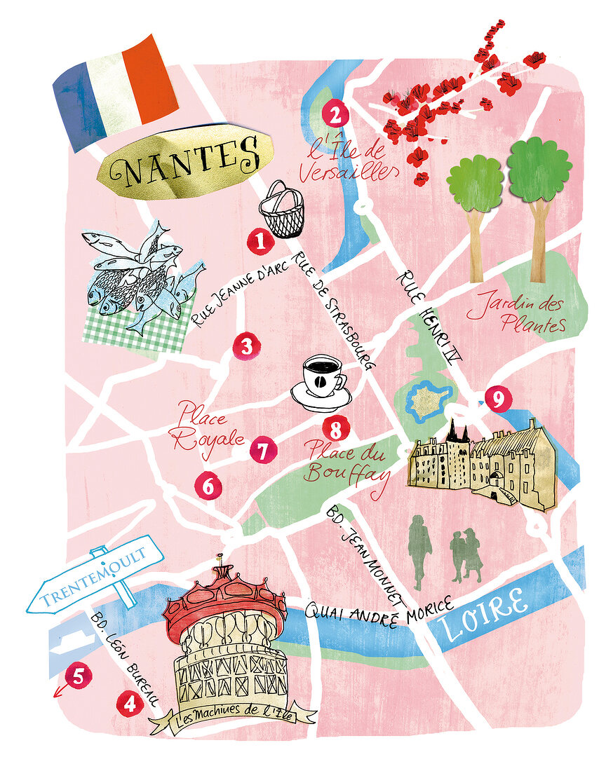 Stadtplan, Nantes, Karte, Plan 