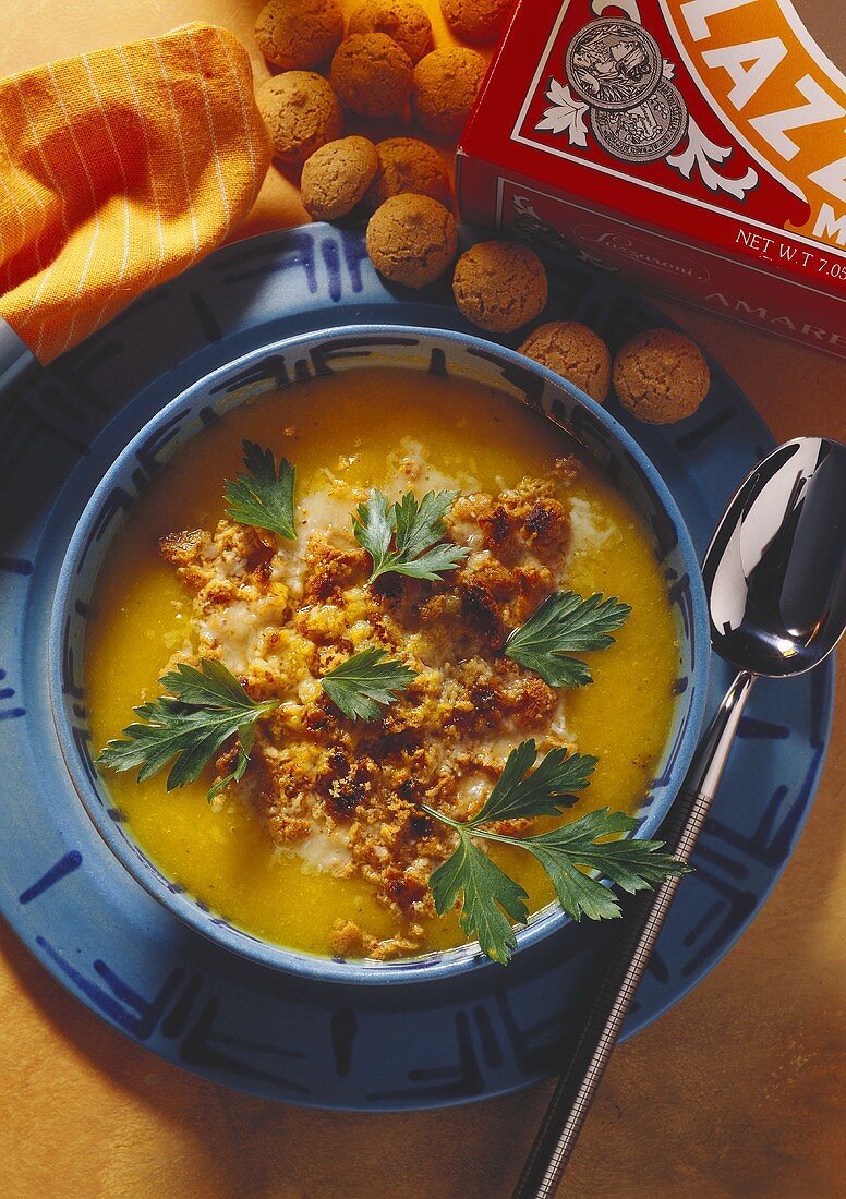Pumpkin Soup with Amaretti and Parmesan