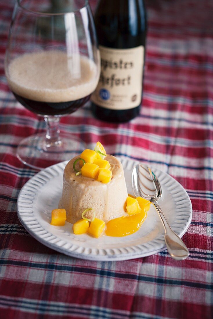 Dark beer parfait with mango