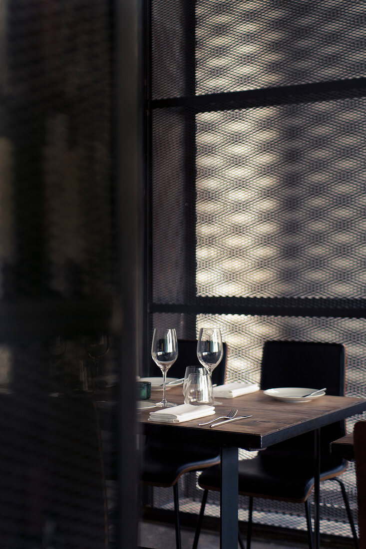 Interior with shimmer in Dabbous restaurant at London