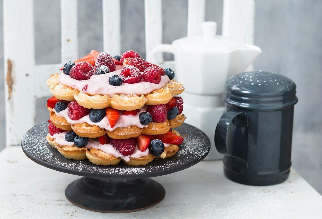 Waffle cake with berries