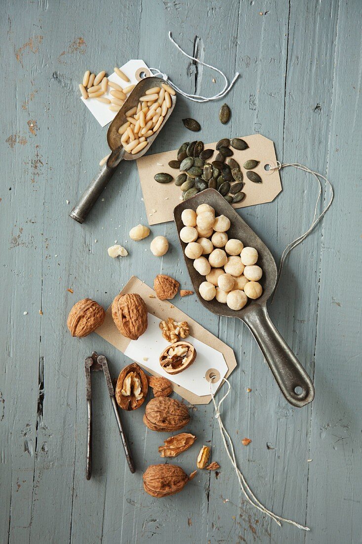 Various nuts and seeds as ingredients for mini Bundt cakes