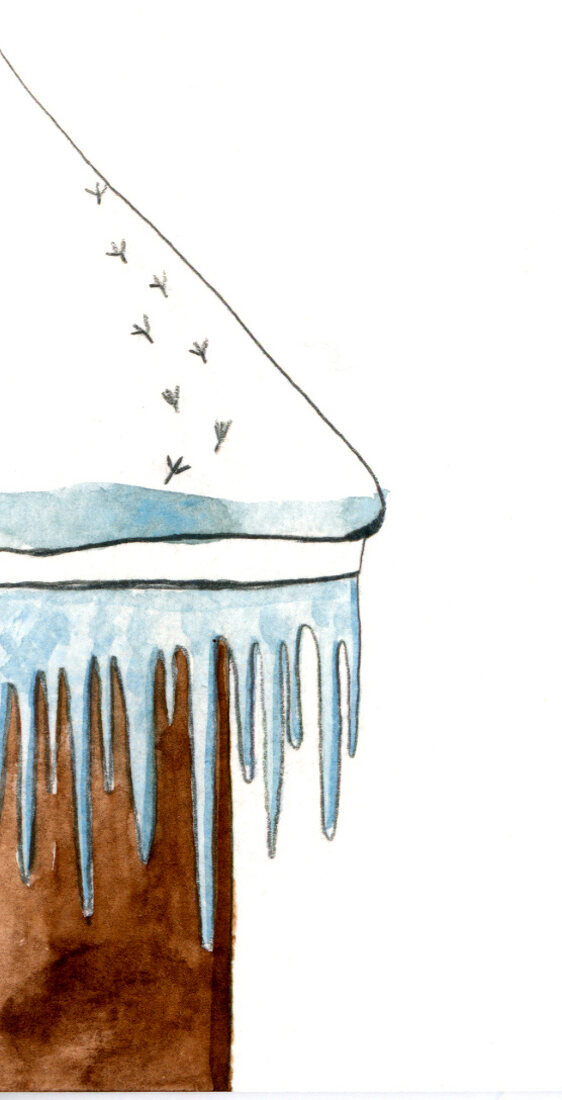 Illustration, Haus im Schnee Wintereinbruch, Eiszapfen an Dach