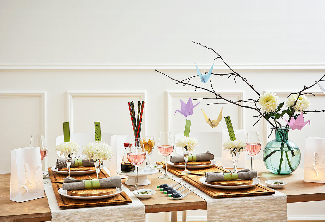 Table with various tableware, Asian