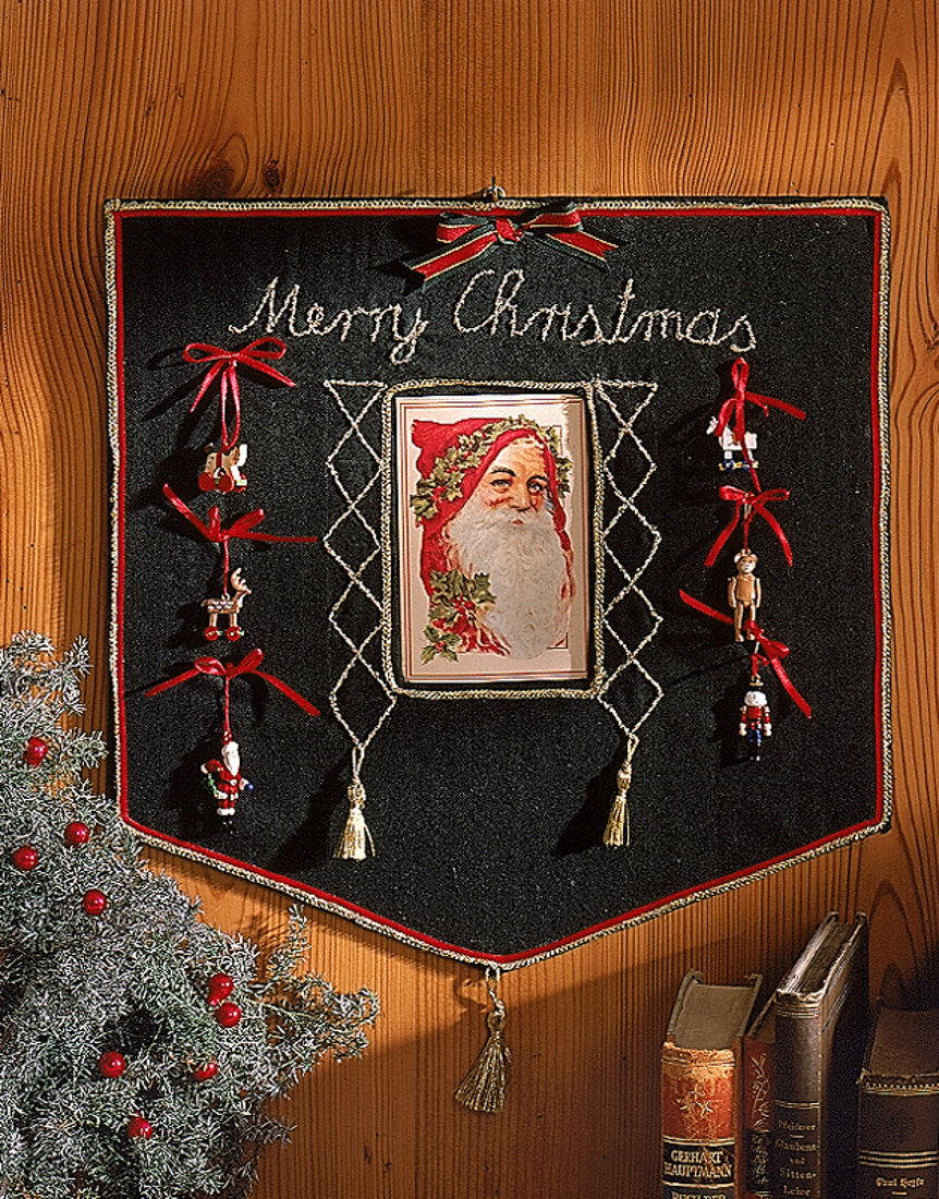 Grüner Merry Christmas Wandbehang mit Weihnachtsmann