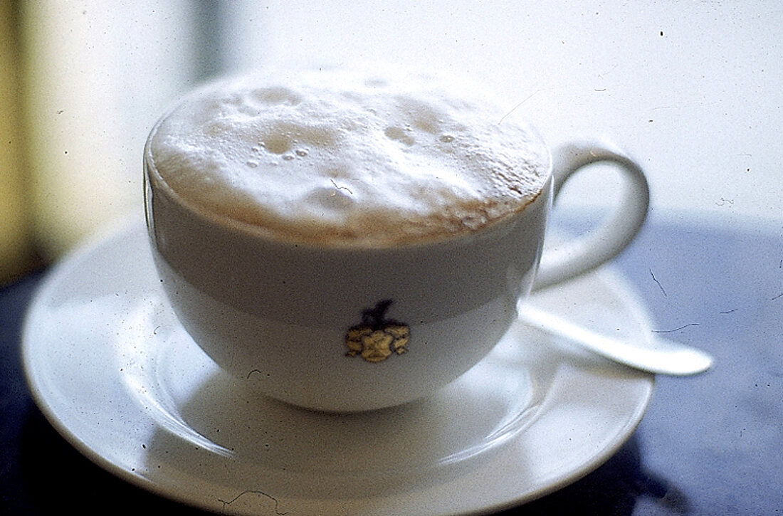 Tasse Kaffee: Wiener Melange.Heisser Kaffee mit aufgeschaeumter Milch