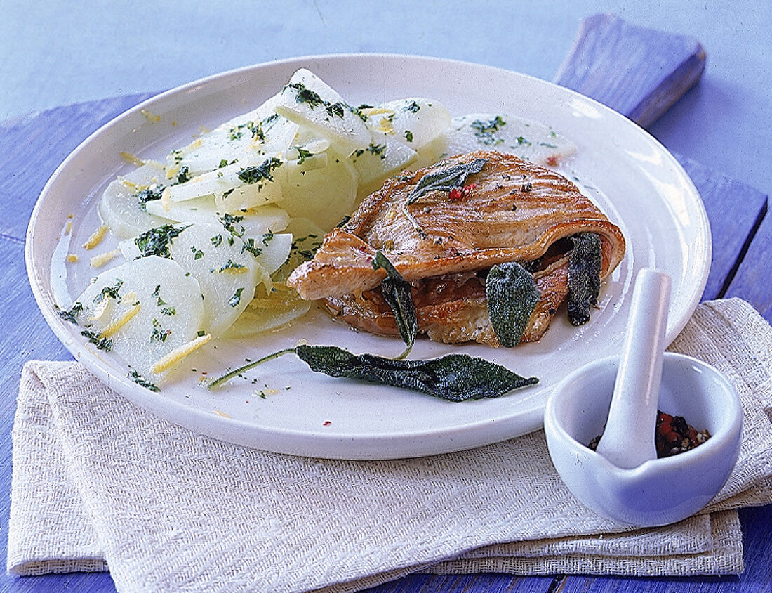 Putenschnitzel mit Salbei und Parmaschinken