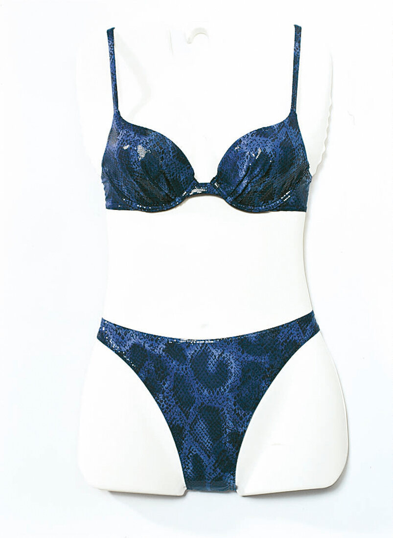 Dunkelblauer Bikini mit Schlangenprint