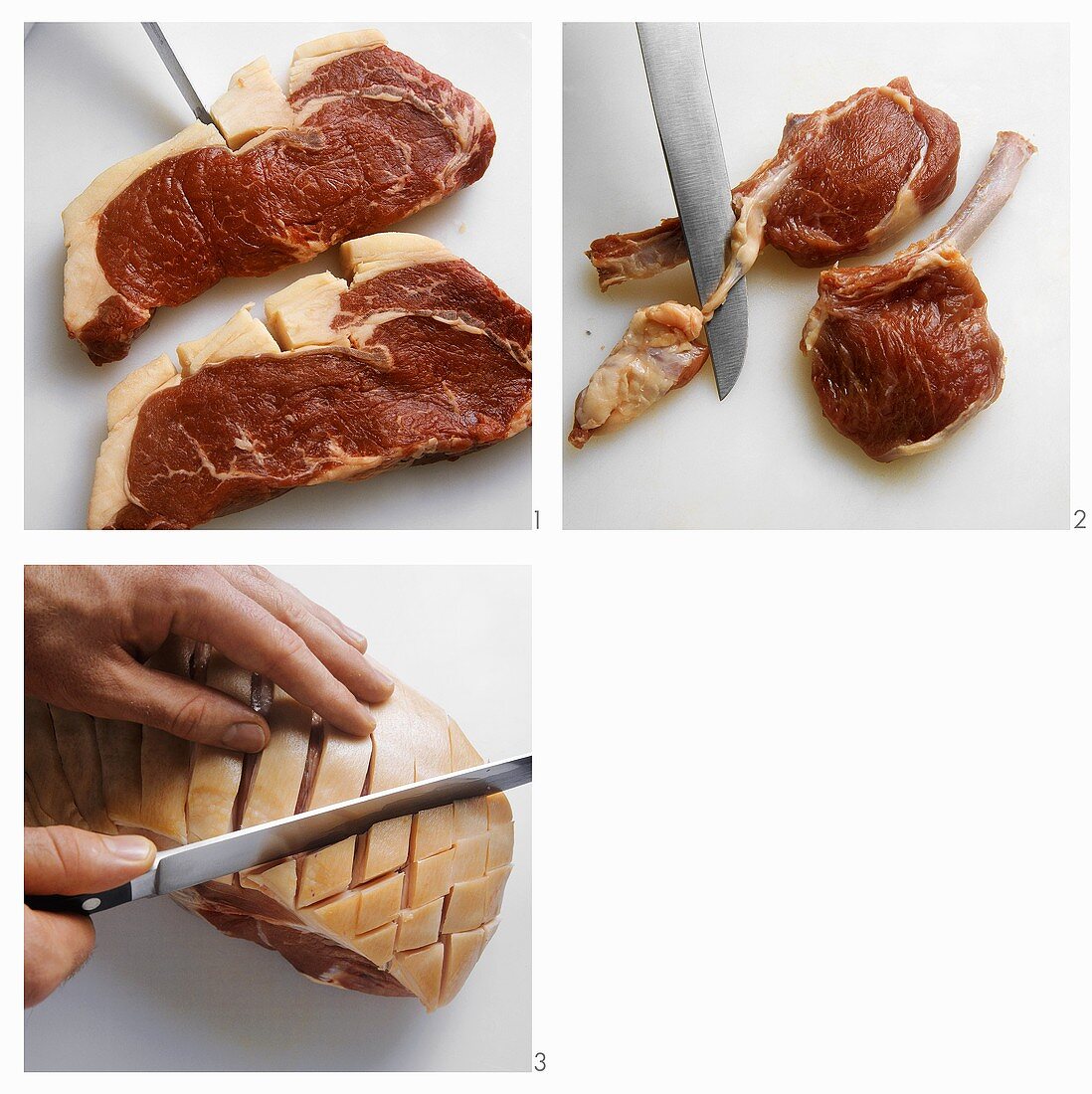 Scoring the skin (sirloin steak, chops, joint of pork)