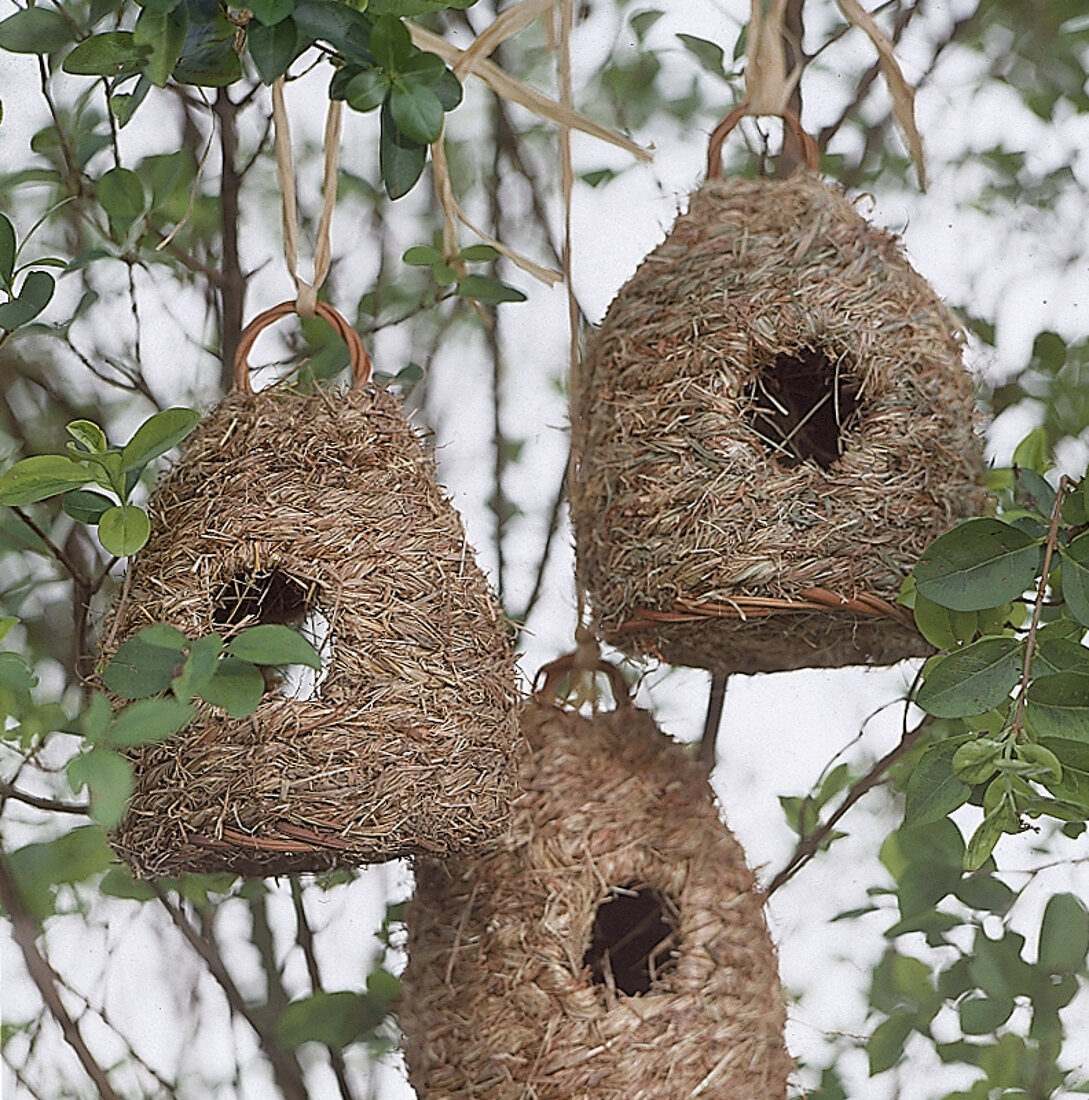 Nistkästen aus geflochtener Naturfaser