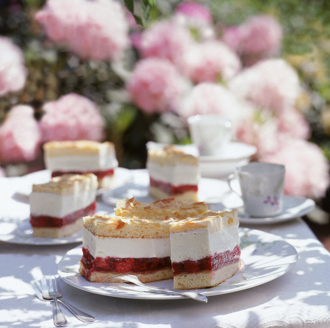 Kirsch-Quark-Schnitten auf einer Kaffeetafel, Unschärfe