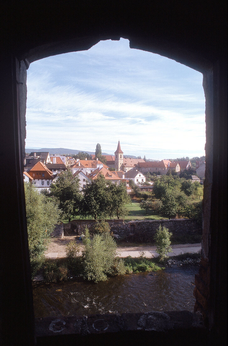 Stadt Cesky Krumlov, Ansicht aus Fenster