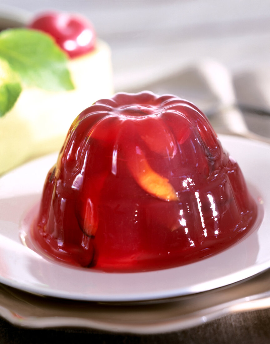 Jelly pudding on white plate