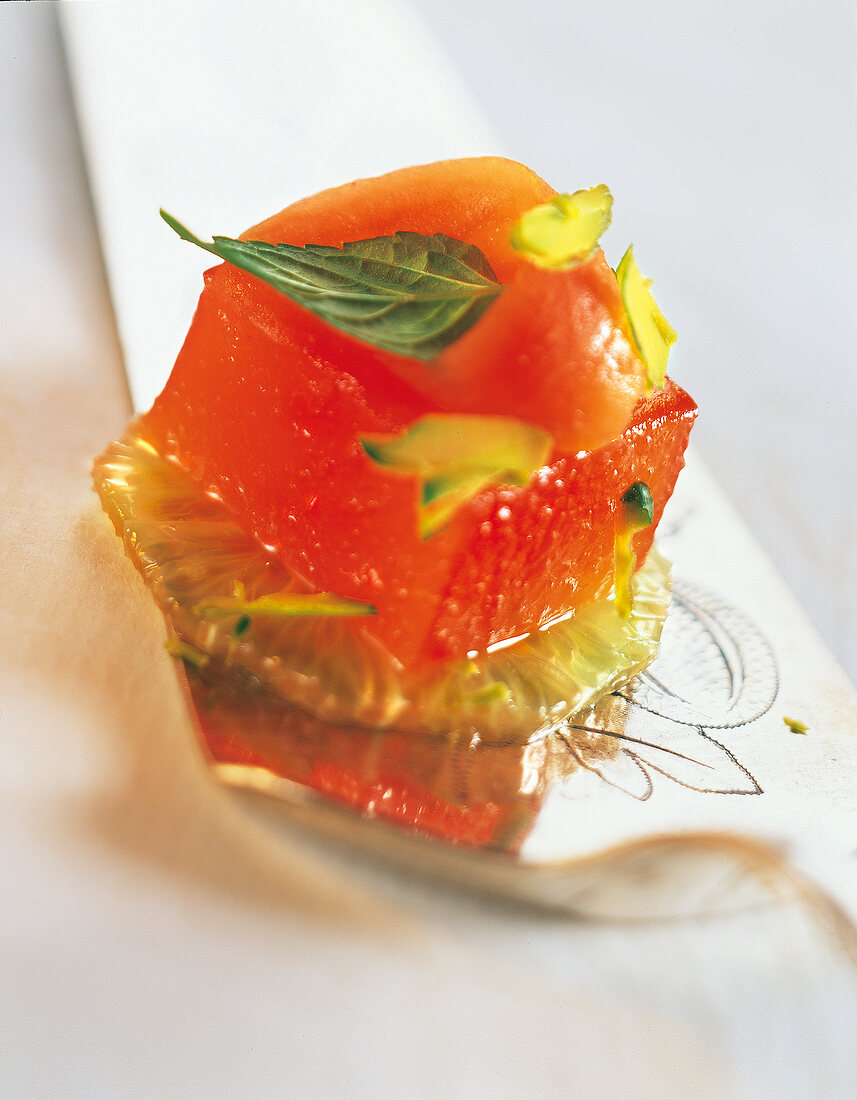 Close -up of red papaya-lime jelly