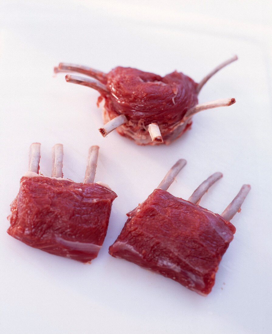 Close-up of lamb chops cut as lamb crown