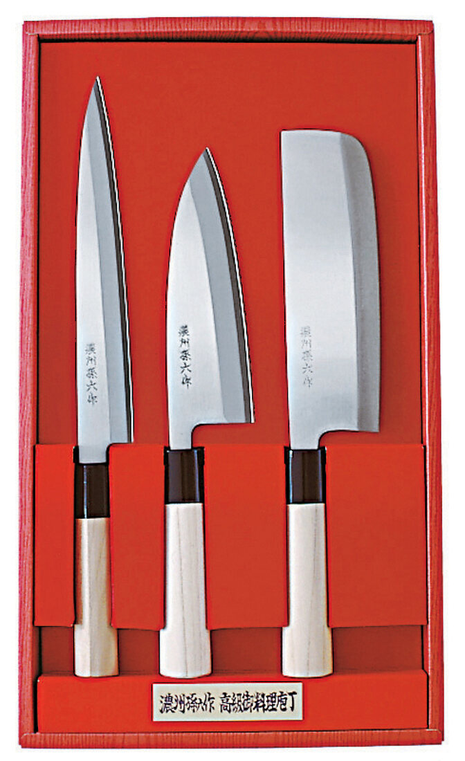 Sushi-Messer-Set mit Holzgriff im roten Karton
