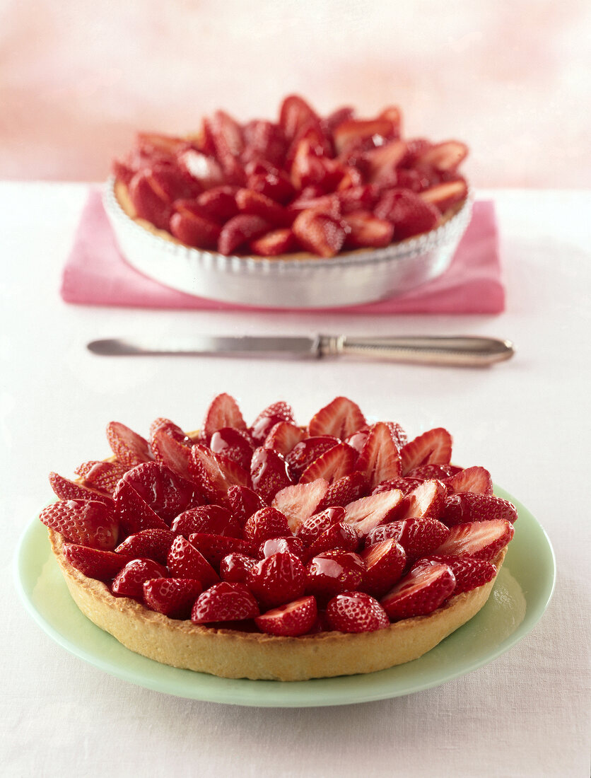 Strawberry mascarpone tart on plate