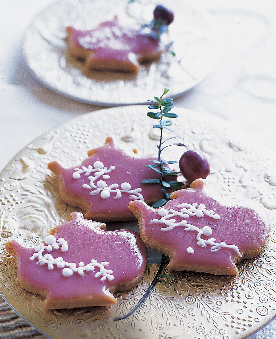 Cranberry-Kännchen, Plätzchen, rosa Zuckerguss