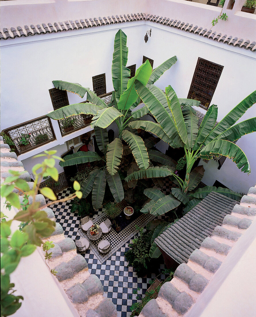 Gästehaus Dar Mouassine, Marrakesch, Innenhof, Bananenpflanzen, Orient