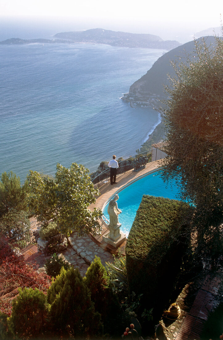 View of Mediterranean Sea from terrace of La Chevre D'Or, Eze, France