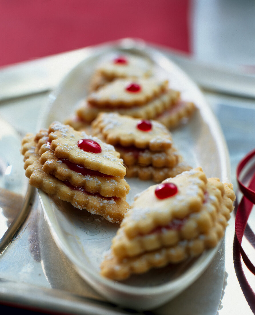 Close-up of terrace biscuits in white serving dish