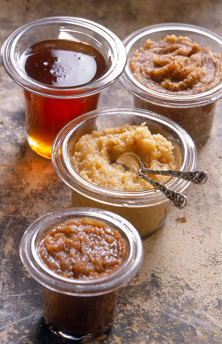 Chestnut honey, puree, chestnut puree in glass jars