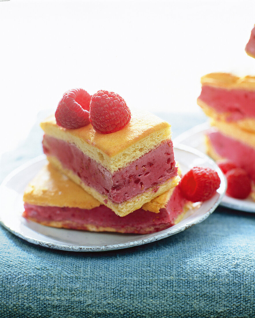 Close-up of raspberry ice cream in biscuit on plate