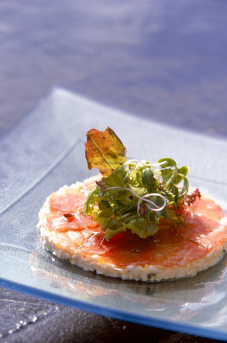 Close-up of marinated tuna tartare