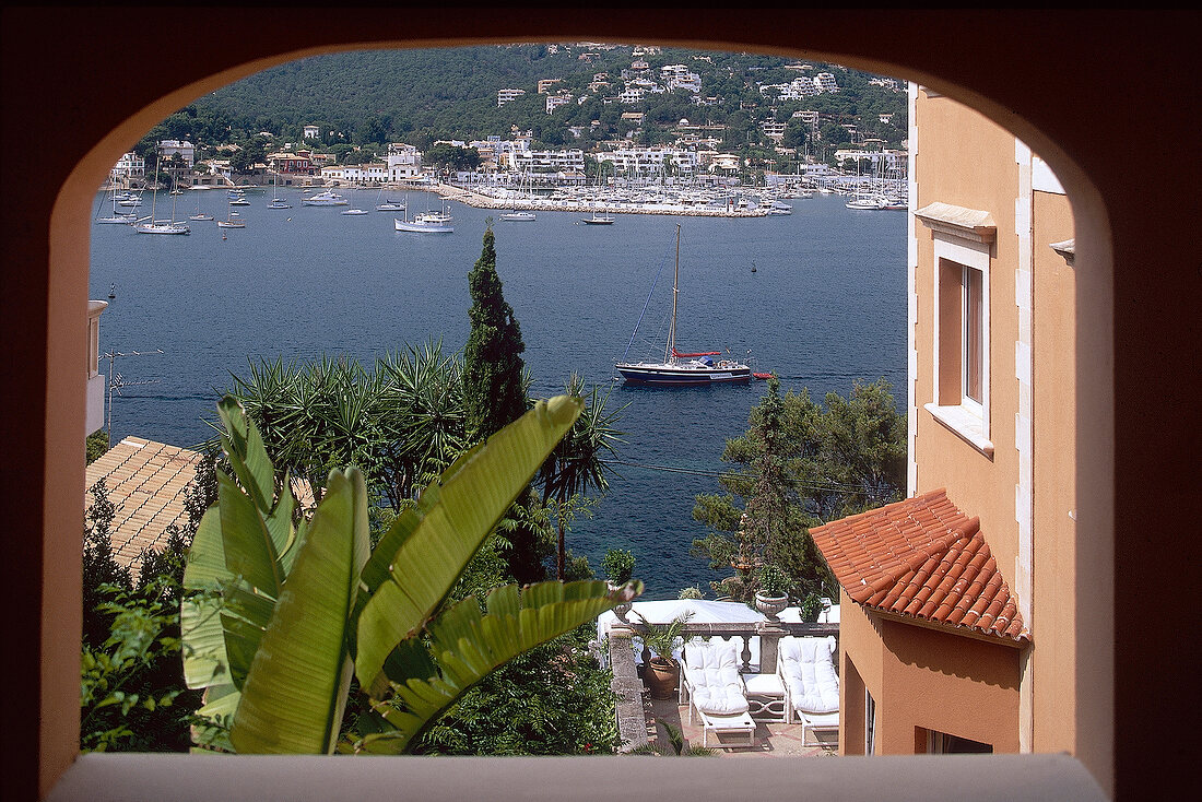 View of Port Andratx from window of Hotel Villa Italia, Mallorca, Spain