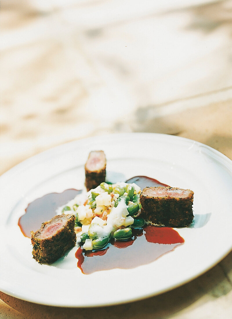 Lammrücken mit Kräuterkruste, Mallorca, Spanien, ohne Rezept