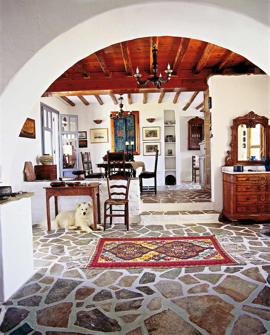 Interior of living room of a house at Cycladic island of Antiparos