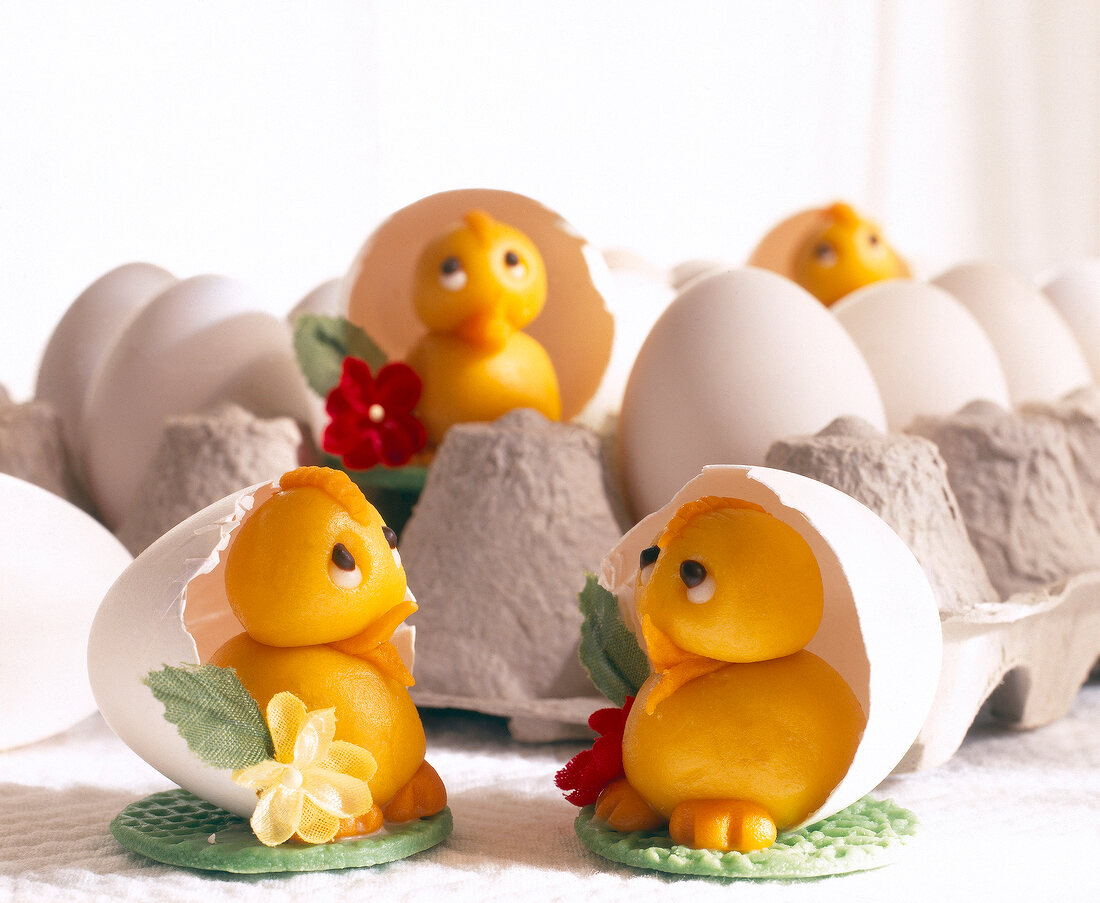 Marzipan chick in half egg shell