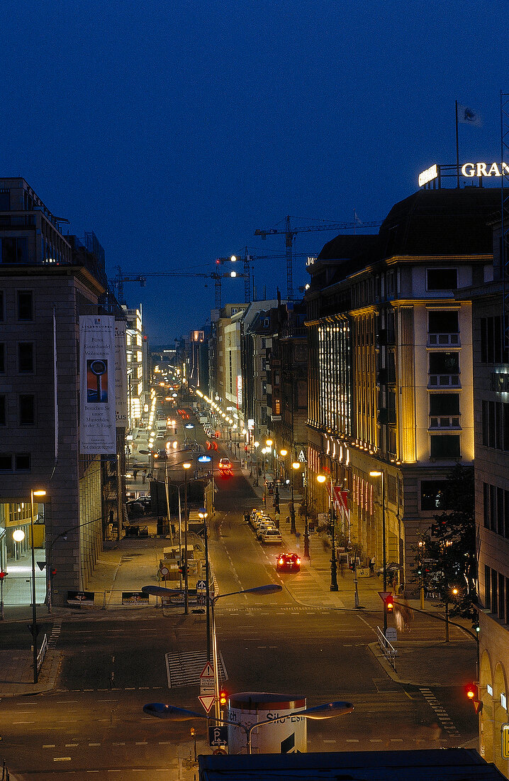 View of Frederick Street at evening in Berlin, Germany