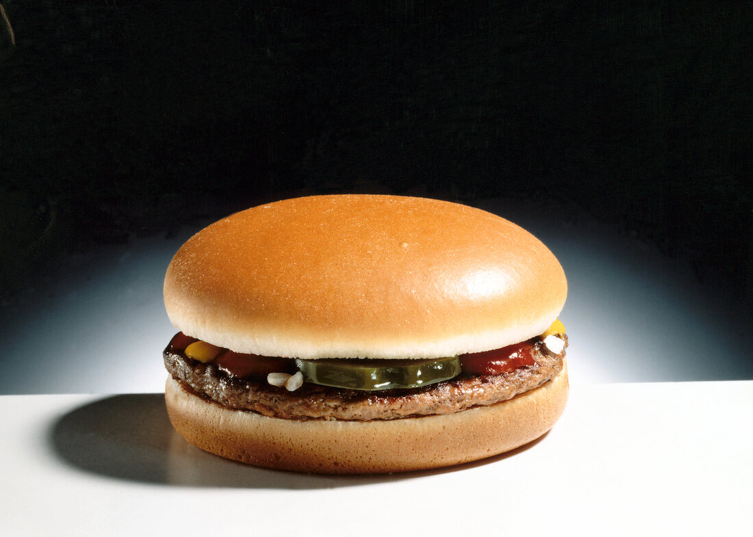 Hamburger on white table
