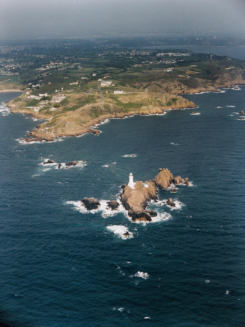 View of channel island, Bailiwick of Jersey, Aerial View