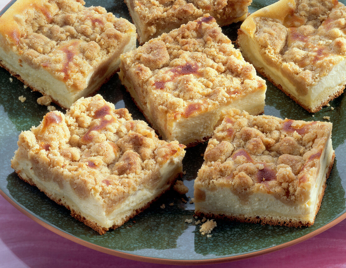 Pieces of streusel on plate