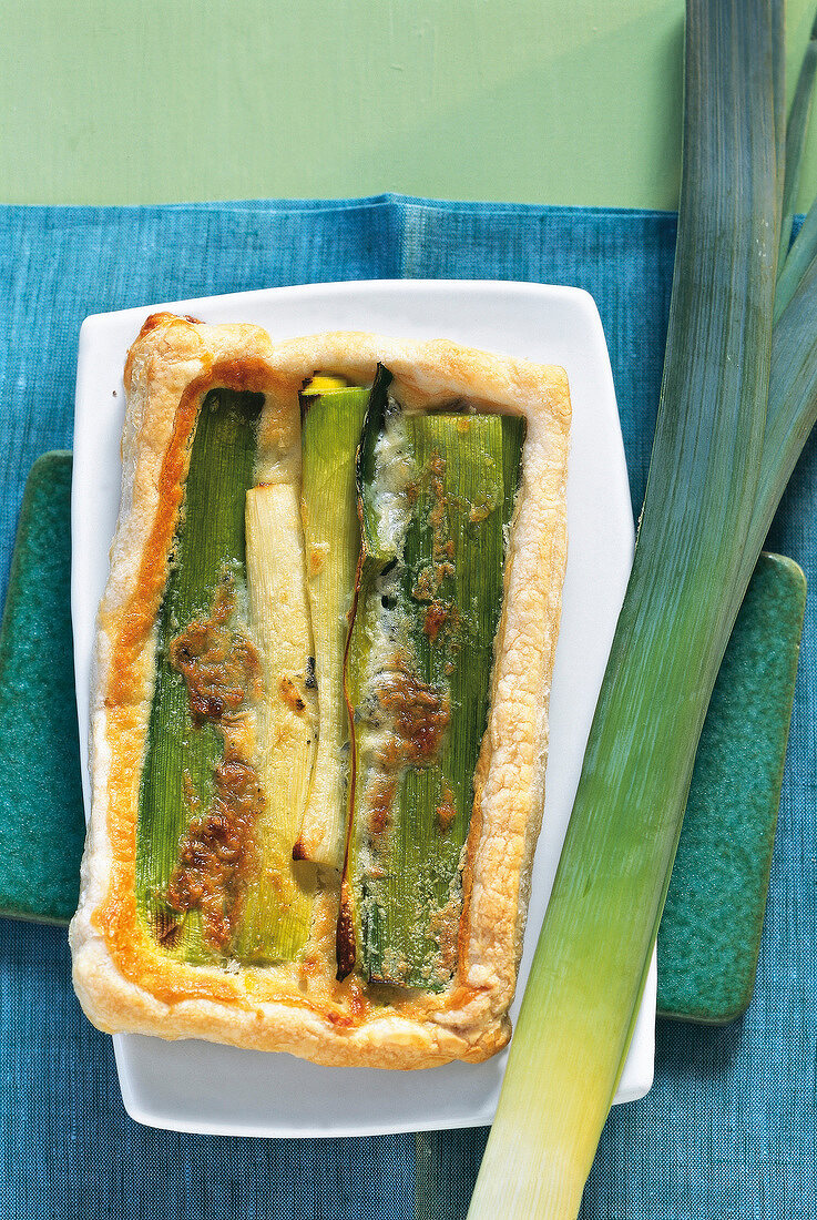 Leek quiche on plate