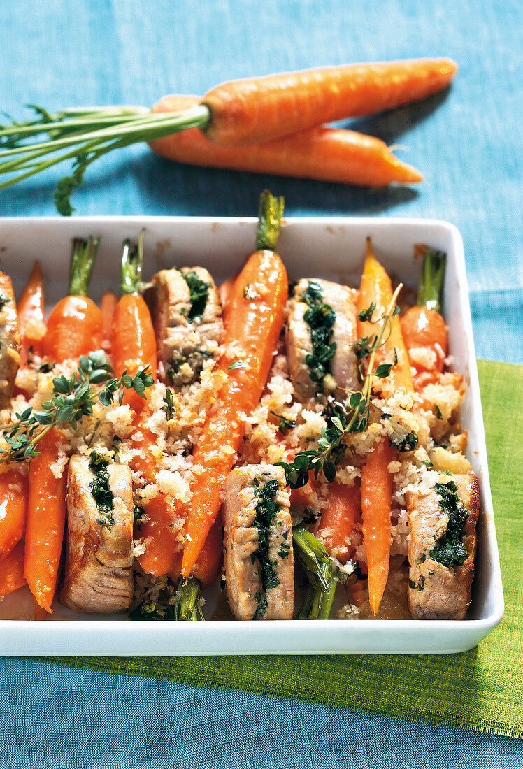 Möhren mit Parmesan-Kruste und Schweinefilet