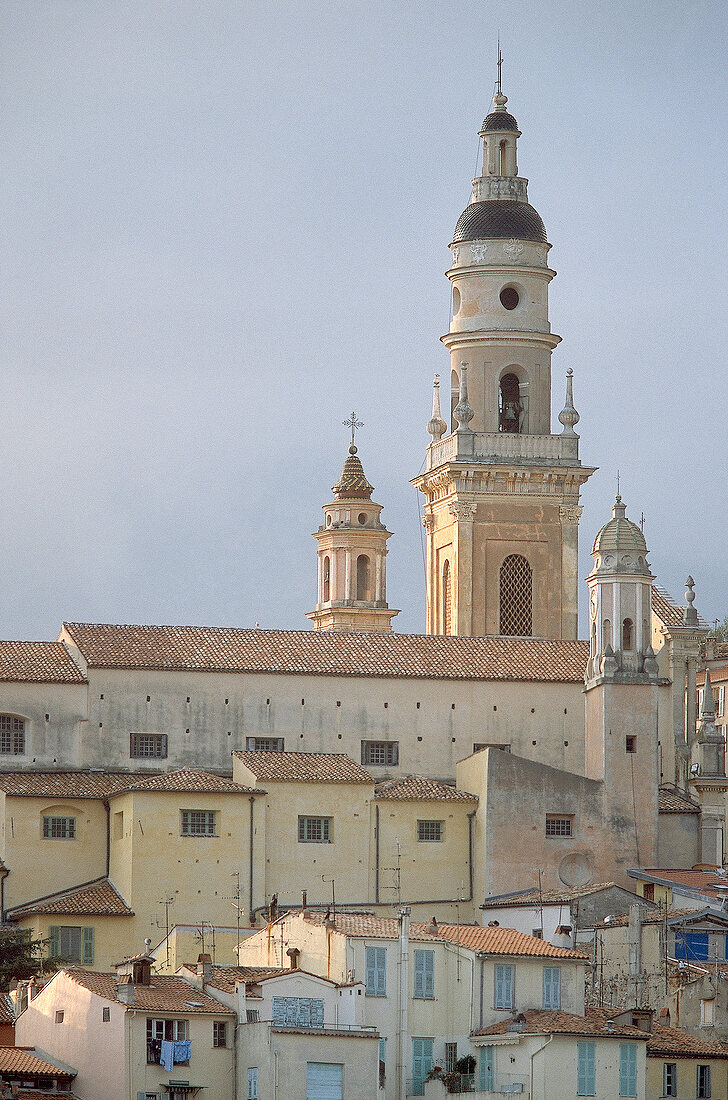 White church in the old town of Menton