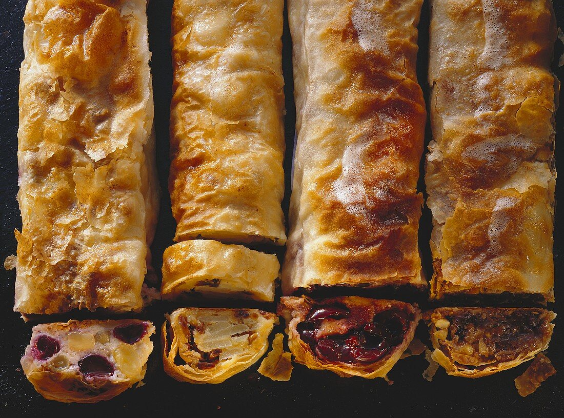 Four different fruit strudels