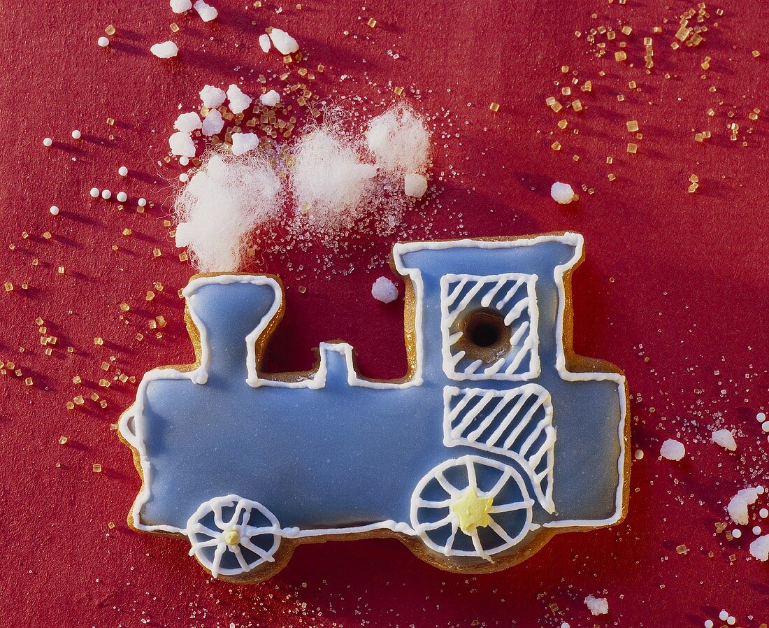 Decorated Cookie in the Shape of a Train