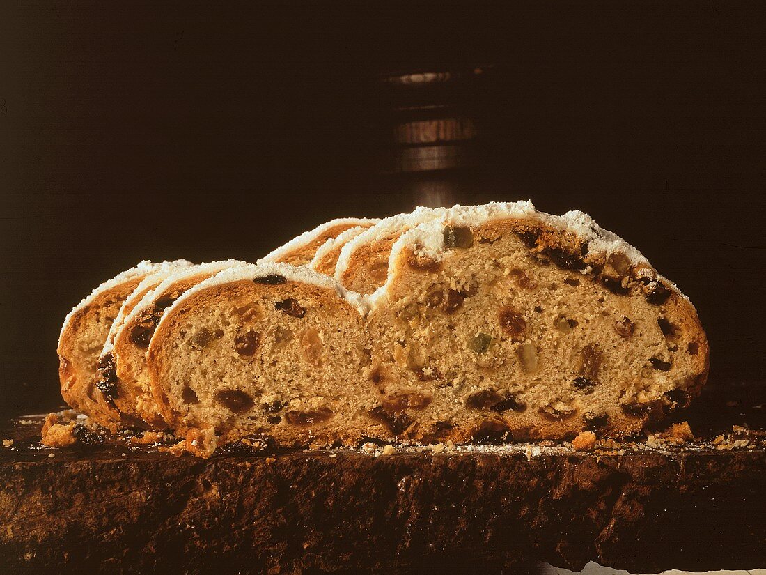 Four slices of Christmas stollen