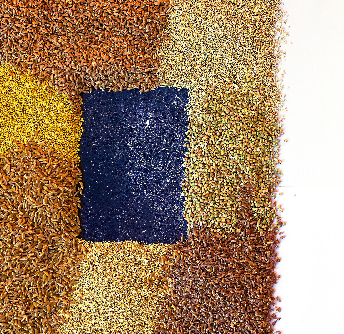 Various seeds of grain creating a frame